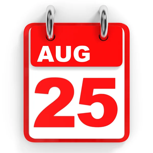 Календар на білому тлі. 25 серпня . — стокове фото