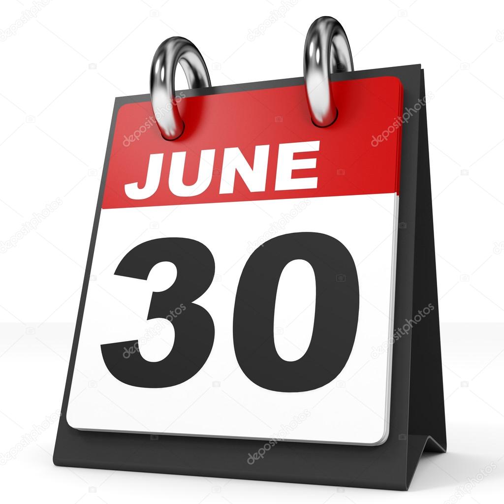 Calendar on white background. 30 June. 