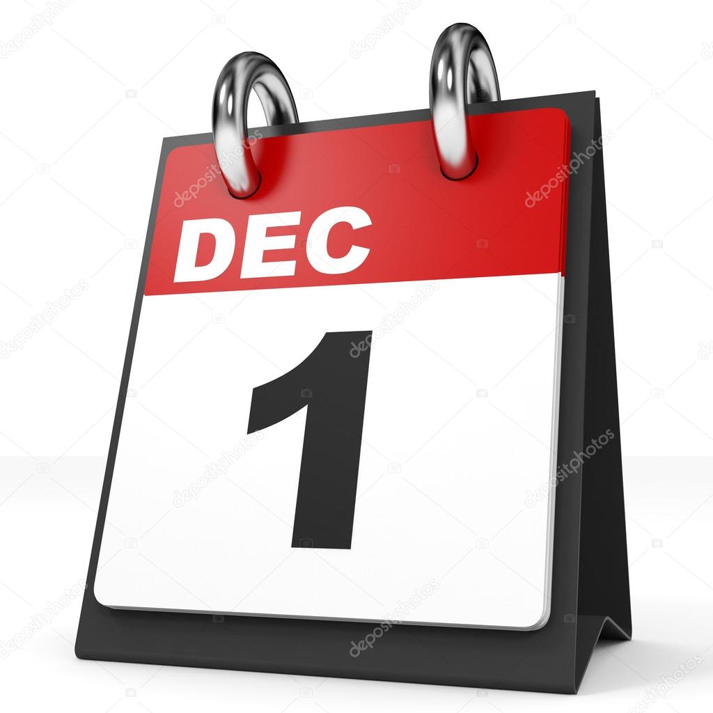Calendar on white background. 1 December. 