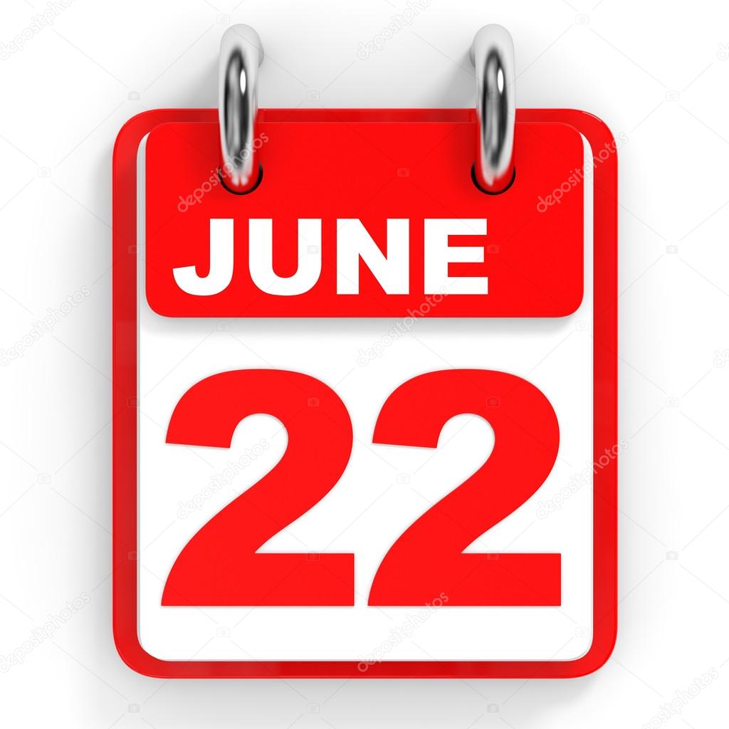 Calendario sobre fondo blanco. 22 de junio . — Foto de ...