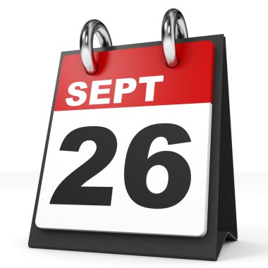 Takvim beyaz arka plan üzerinde. 26 Eylül. 