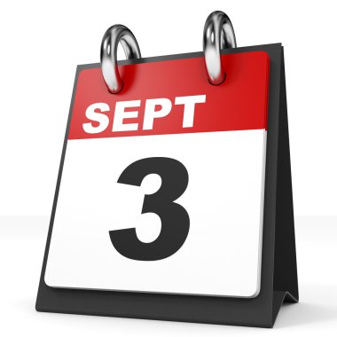 Takvim beyaz arka plan üzerinde. 3 Eylül. 