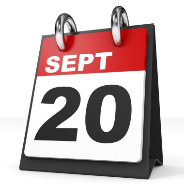 Calendar on white background. 20 September.  clipart