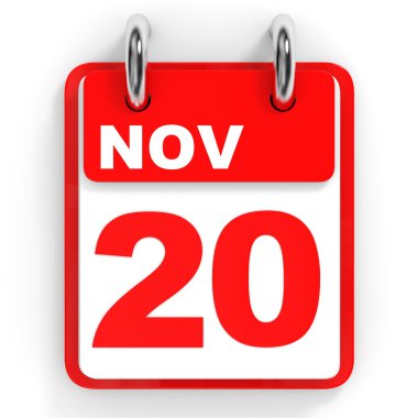 Takvim beyaz arka plan üzerinde. 20 Kasım. 