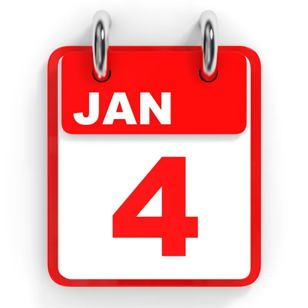Календарь на белом фоне 4 января . — стоковое фото