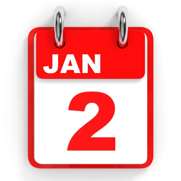 Kalender på vit bakgrund. 2 januari. — Stockfoto
