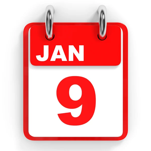Календарь на белом фоне 9 января . — стоковое фото