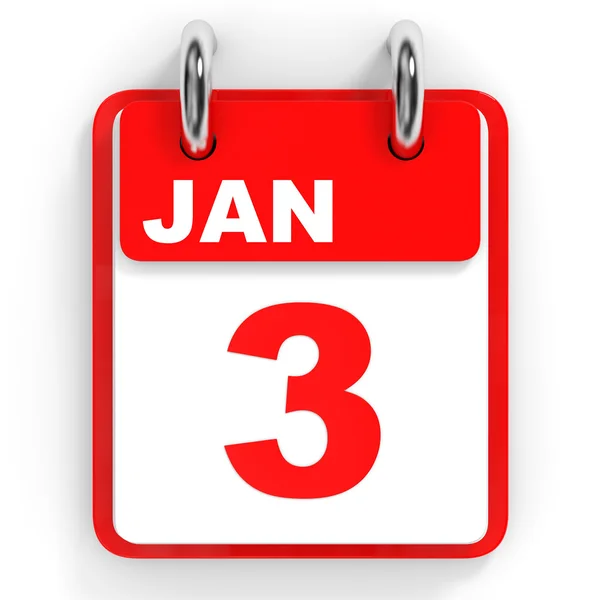 Calendar on white background. 3 January. — Stock Photo, Image