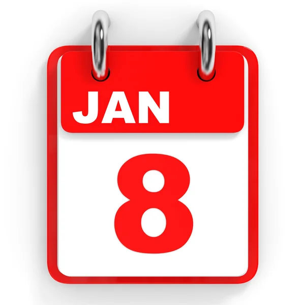 Calendario sobre fondo blanco. 8 de enero . — Foto de Stock