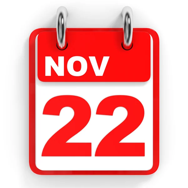 Kalendarz na białym tle. 22 listopada. — Zdjęcie stockowe