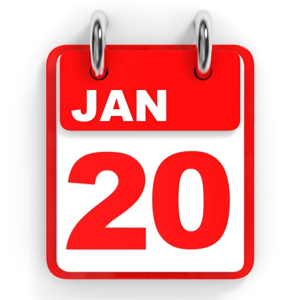 Calendar on white background. 20 January. — Stock Photo, Image