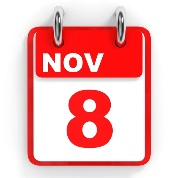 Calendario su sfondo bianco. 8 novembre . — Foto Stock