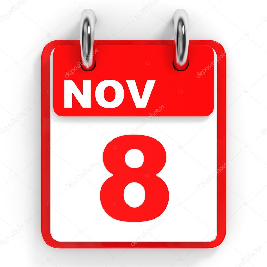 Calendario sobre fondo blanco. 8 de noviembre — Fotos de Stock