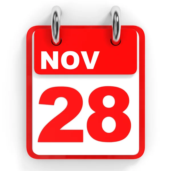 Calendario su sfondo bianco. 28 novembre . — Foto Stock