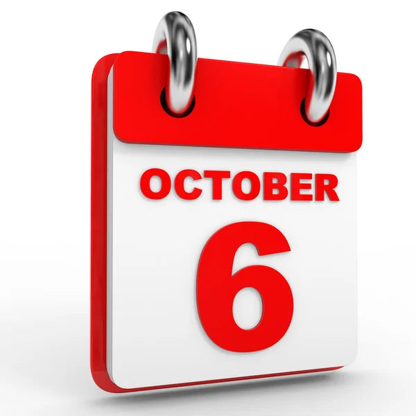 6 Οκτωβρίου ημερολόγιο σε άσπρο φόντο. — Φωτογραφία Αρχείου