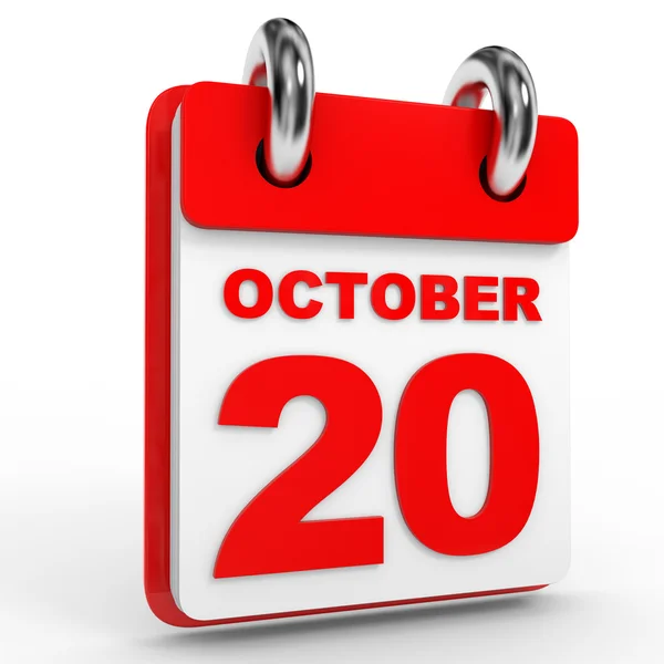 20. Oktober Kalender auf weißem Hintergrund. — Stockfoto