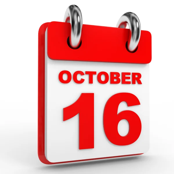 白い背景の上の 10 月 16 日カレンダー. — ストック写真