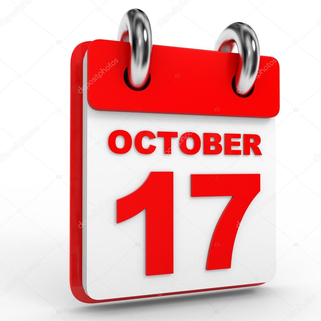 17 october calendar on white background.