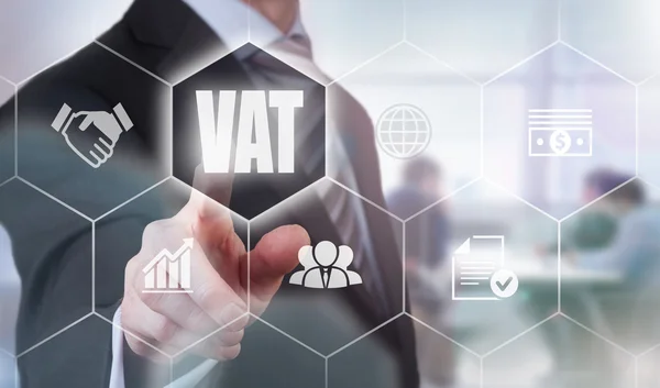 Businessman pressing VAT button — Stock Photo, Image