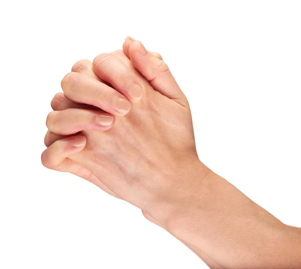 Vrouwelijke handen geklemd samen — Stockfoto