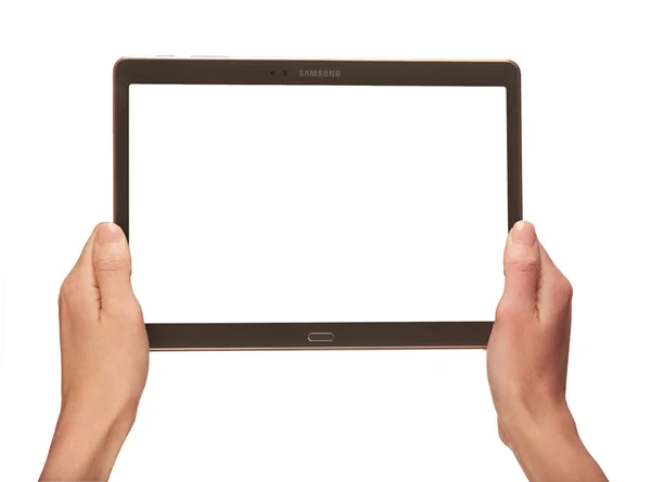 Händer som håller digital tablet — Stockfoto