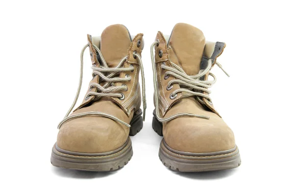 Pair of brown leather work boots — Stock Photo, Image