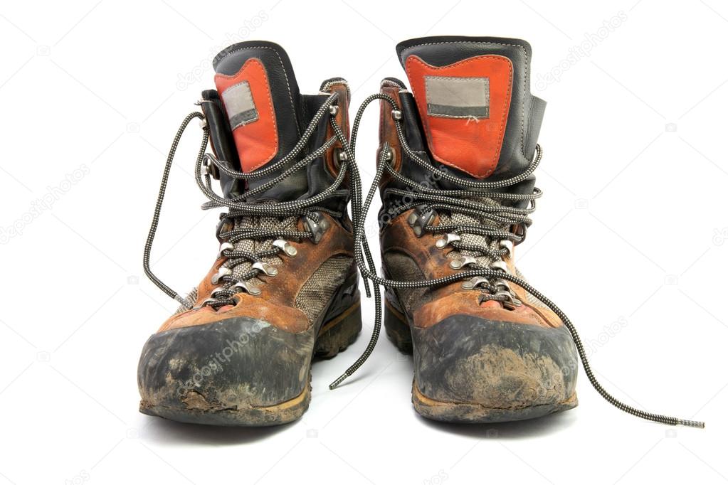 Pair of dirty hiking boots