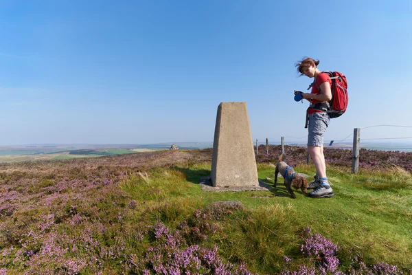 Female hiker checking her GPS — Stock Photo, Image