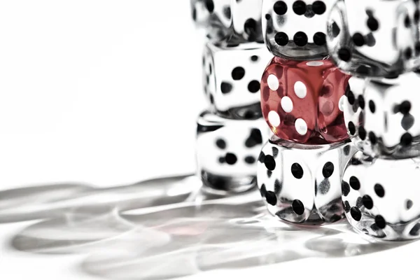 Wall made up of transparent and red dice — Stock Photo, Image