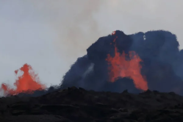 Vue Aérienne Éruption Volcan Kilauea Sur Hawaï Sur Photo Fissure7 — Photo