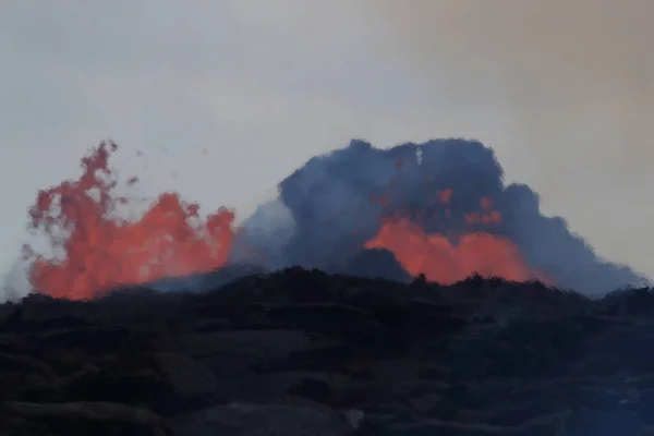 Légi Kilátás Kitörés Vulkán Kilauea Hawaii Képen Fissure7 Láthatjuk Hatalmas — Stock Fotó