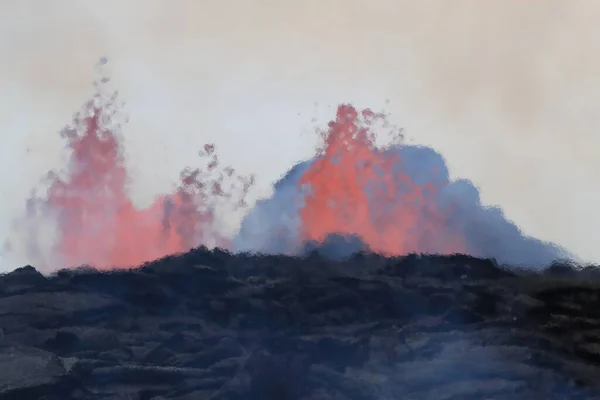 Légi Kilátás Kitörés Vulkán Kilauea Hawaii Képen Fissure7 Láthatjuk Hatalmas — Stock Fotó