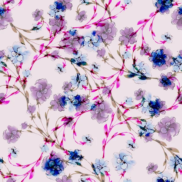 Fleurs Branche Aquarelle Sur Fond Lait Motif Floral Sans Couture — Photo