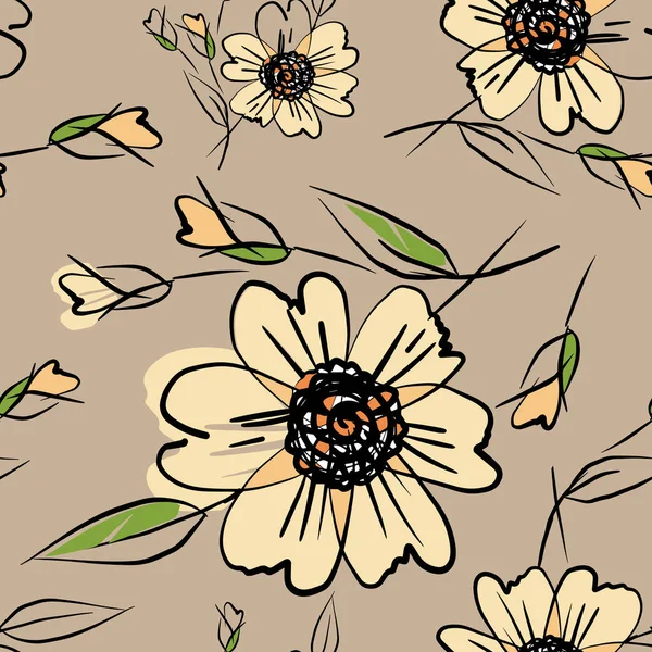 Decorative Floral Element Design Seamless Pattern Beige Background — Stock Photo, Image