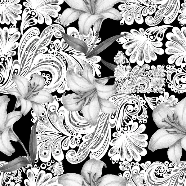 Flores Aquarela Fundo Branco Ornamento Com Aberturas Lírio Sobre Fundo — Fotografia de Stock