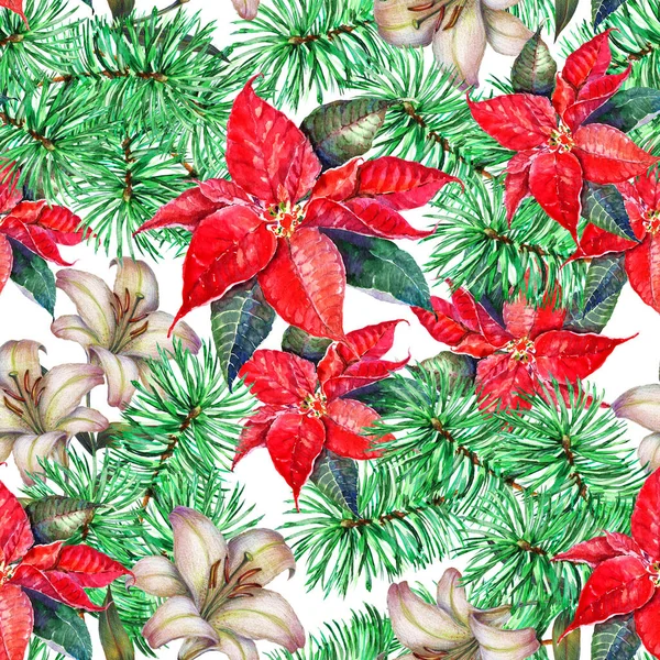 Christmas Composition Painting Watercolor Seamless Pattern White Background Illustration Decoration — Stock Photo, Image