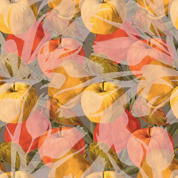 Elma Yapraklar Renkli Kalemler Çiziyor Sonbahar Kompozisyonu Gri Arkaplanda Kusursuz — Stok fotoğraf