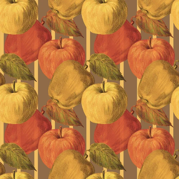 Apple Листям Малюють Кольорові Олівці Осінній Склад Безшовний Візерунок Сірому — стокове фото