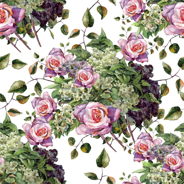 Tuinbloemen Steeg Met Bloemen Lila Schilderen Aquarel Bloemen Naadloos Patroon — Stockfoto