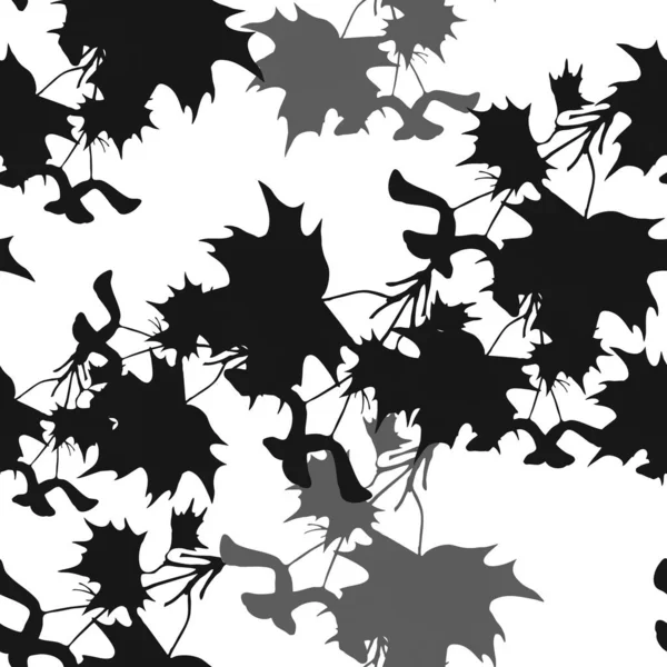 白い背景に黒い葉 秋の構図 モノクロームシームレスなパターン — ストック写真