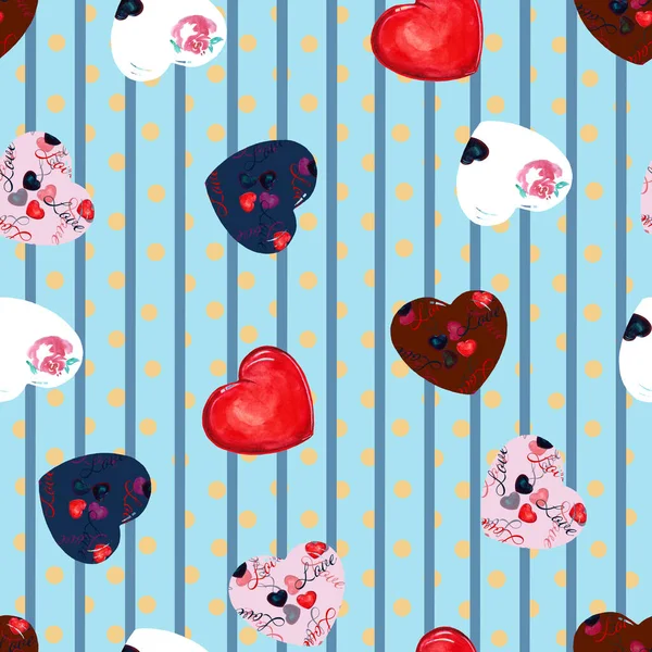 Beautiful Holiday Seamless Floral Pattern Valentine Day Blue Striped Speckled — Stock Photo, Image