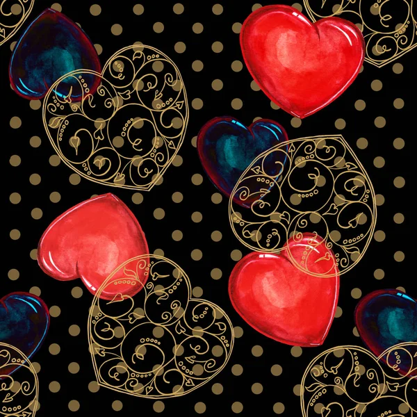 Beautiful Holiday Seamless Floral Pattern Valentine Day Black Speckled Background — Stock Photo, Image