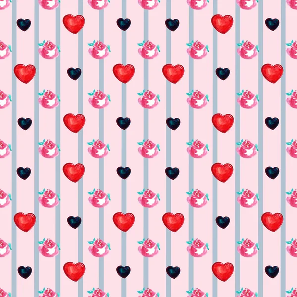 Праздничный Бесшумный Цветочный Узор День Святого Валентина Розовом Полосатом Фоне — стоковое фото