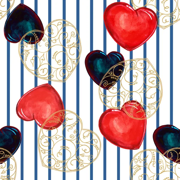 Beautiful Holiday Seamless Floral Pattern Valentine Day White Striped Background — Stock Photo, Image