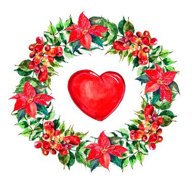  Güzel bir tatil çelengi. Beyaz arkaplanda Sevgililer Günü 'nde suluboya çiçek resimleri.