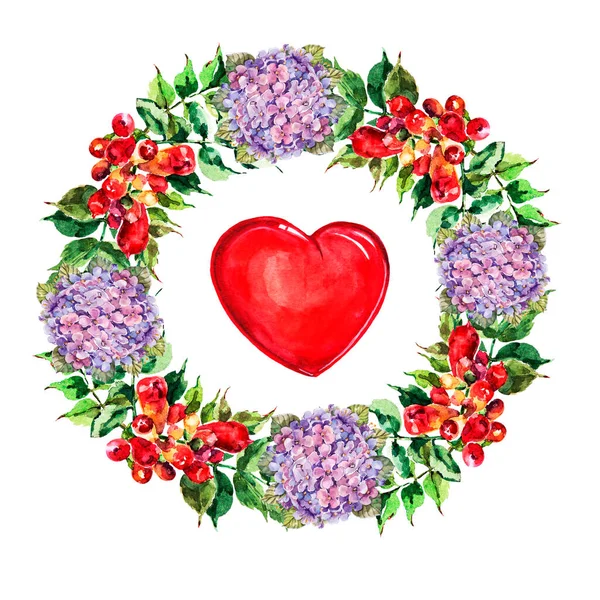 Beautiful Holiday Wreath Flowers Painting Watercolor Valentine Day White Background — Stock Photo, Image