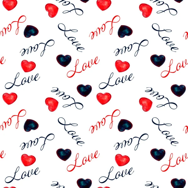 Beautiful Holiday Seamless Pattern Hearts Lettering Valentine Day White Background — Stock Photo, Image