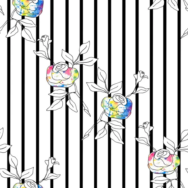 Decorative flowers for design. Ornament from flowers and stripes on a white background. Floral seamless pattern.