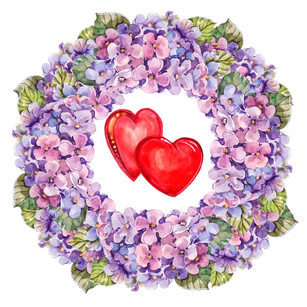 Beautiful Holiday Pattern Hearts Flowers Wreath White Background — Stock Photo, Image