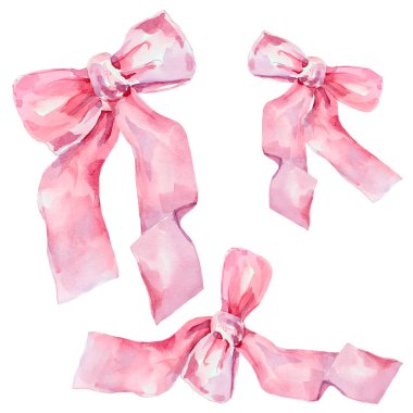 Beyaz arkaplanda basım ve tasarım için suluboya kurdele seti. Dekorasyon çizimi.